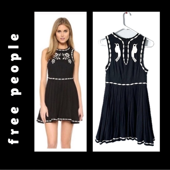 Free People “birds of a feather” embroidered black &white swing sleeveless dress - Picture 17 of 17